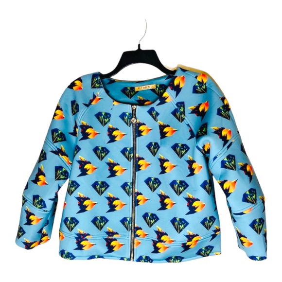 Elf Sack Art to Wear‎ Funky Diamond Novelty Print Neoprene Full Zip Jacke… - Picture 1 of 11